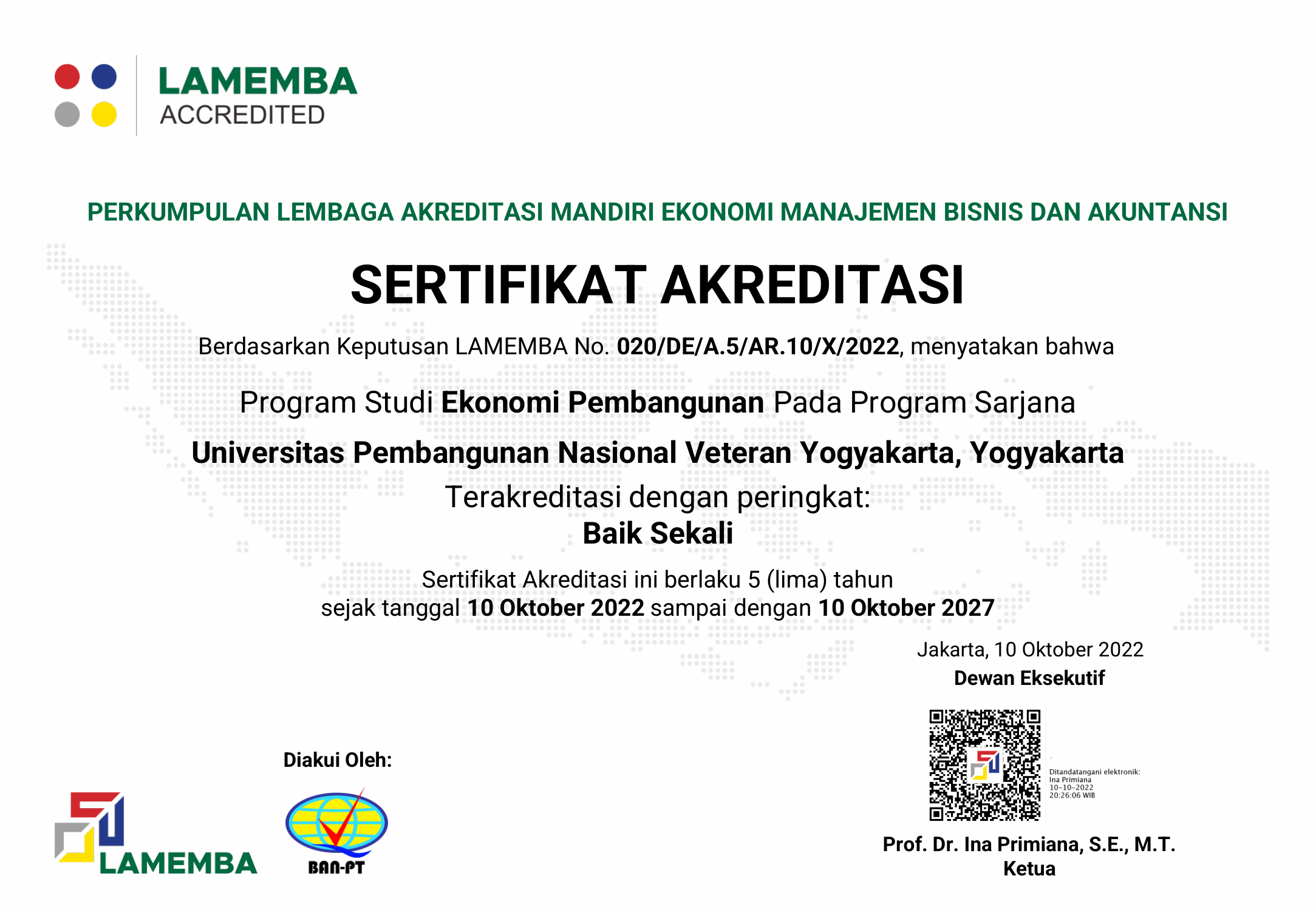 Akreditasi Prodi S1 Ekonomi Pembangunan